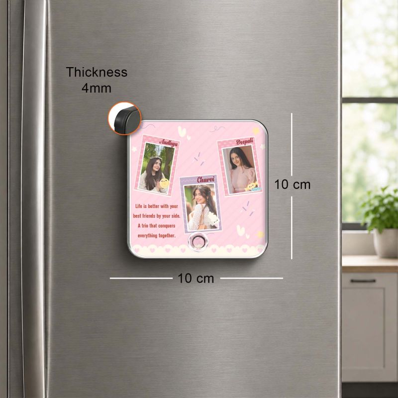 Gift for Trio Friends Personalized Musical Fridge Mganet with Playing Song Feature Friendship Gift for Trio  Birthday Gift for Bestie